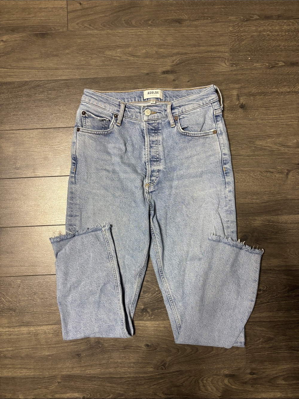 Agolde Nico Light Blue Raw Hem High-Rise Straight Jeans